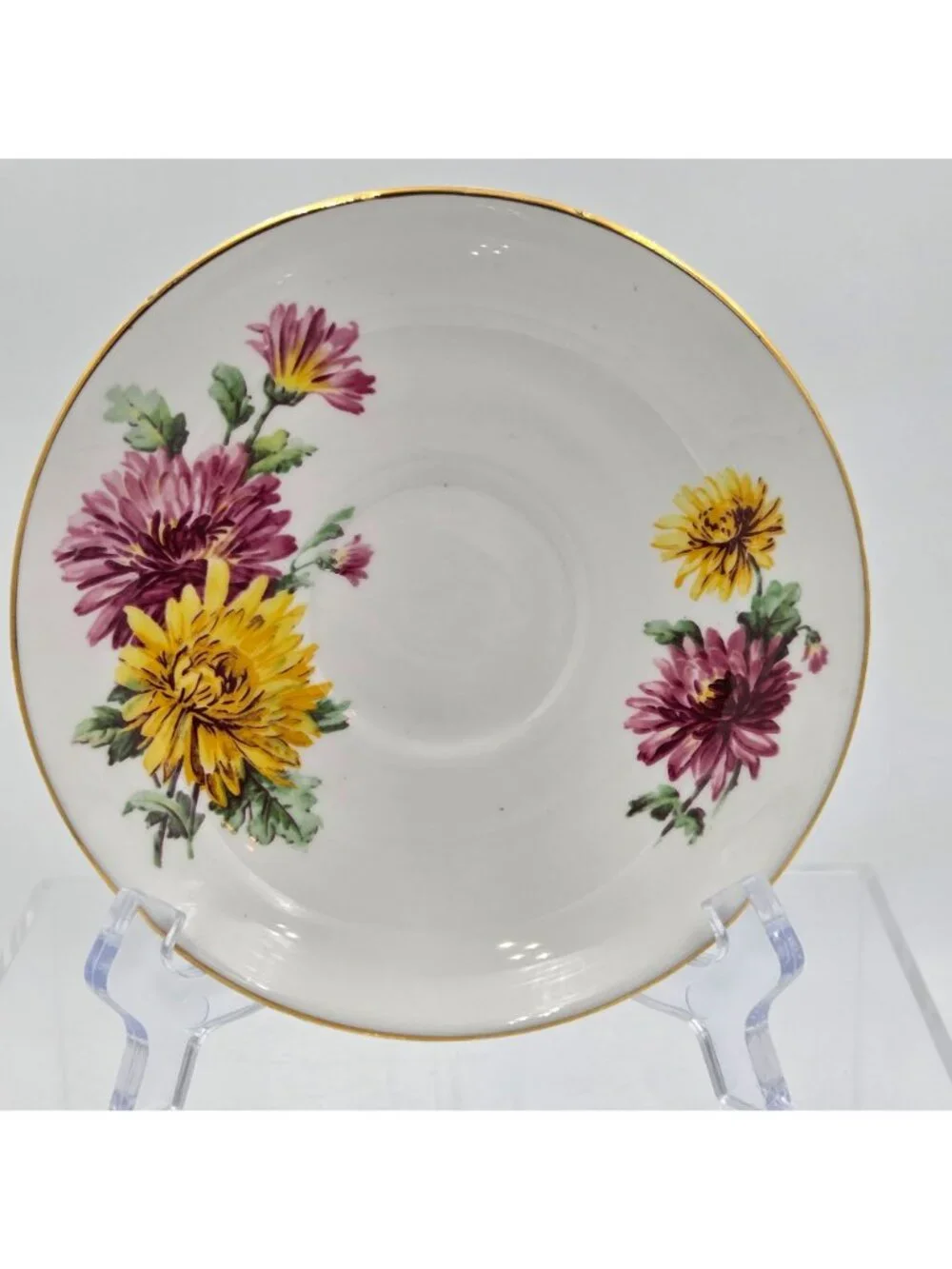 Pink and Yellow Chrysanthemum Bone China Footed Tea Cup and Saucer England